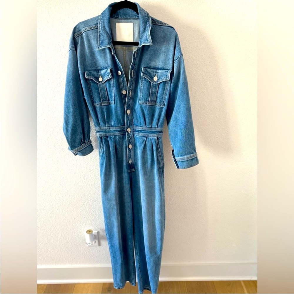 Mother The Pleated Prep Curbside Denim Jumpsuit